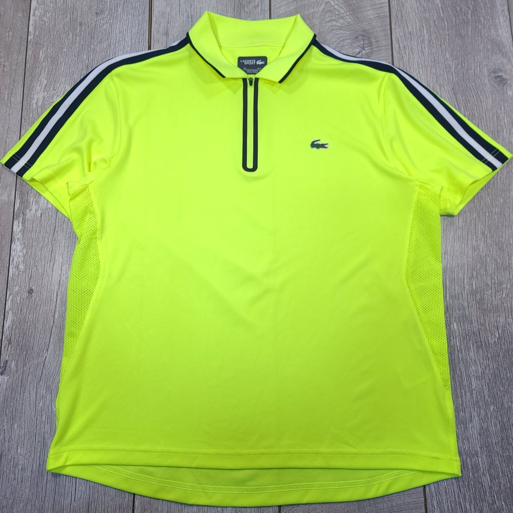 Lacoste Sport Polo Shirt Men XL Neon Yellow Ultra Dry Quarter Zip Golf Tennis